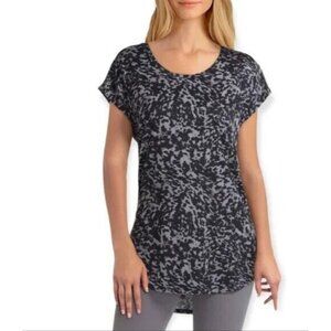 H HALSTON Studio Medium  Hi Low Animal Print Short Sleeve Top TShirt NEW